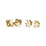 Two pairs of 9ct gold pearl earrings, comprising a pair of triple loop and cultured pearl set studs,