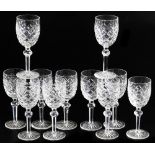 A set of eleven Waterford crystal wine glasses decorated in the Boyne pattern.