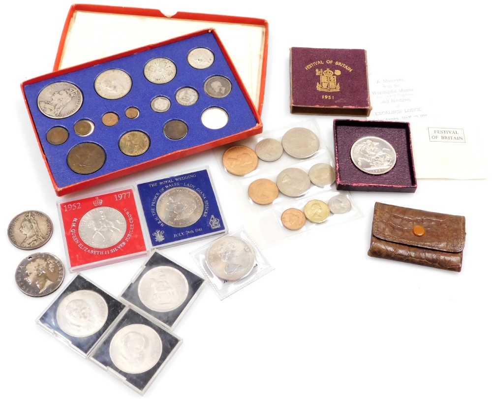 George IV and later silver and copper coinage, including Queen Victoria crowns 1889 and 1890, young