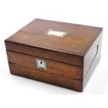 A Victorian rosewood sewing and writing box, of rectangular section, with mother of pearl and abalon