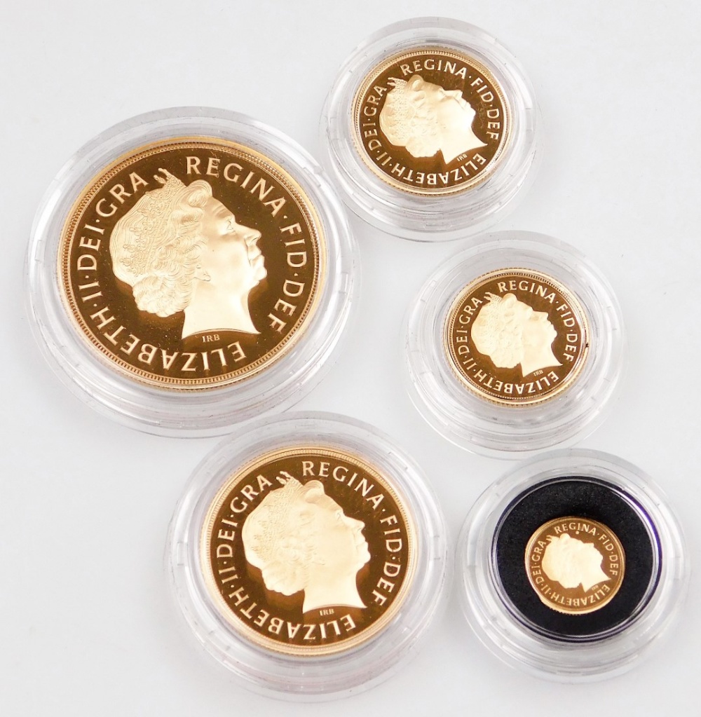 An Elizabeth II 2012 gold proof sovereign five coin collection, number 767, comprising five sovereig - Image 3 of 3