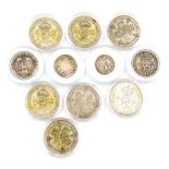 A group of British coins, to include George V and VI florins for 1931, 1933, 1936, 1942, 1938, 1937,