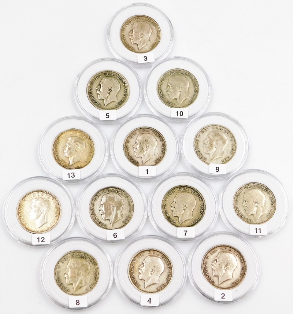 Thirteen silver and half silver half crowns, comprising 1913, 1914, 1915, 1917, 1920, 1921, 1922, 19 - Image 2 of 2