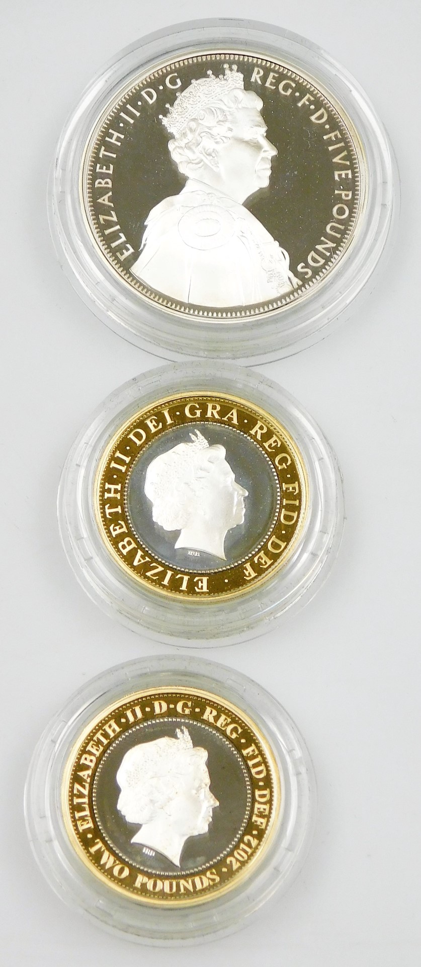 An Elizabeth II 2012 Diamond Jubilee silver proof coin set, number 770, comprising five pound diamon - Image 3 of 5