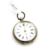 A late 19thC Swiss pocket watch, open faced, key wind, the case stamped 0.935, with a white enamel d