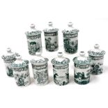 Nine Spode green and white pottery herb jars from the Archive Collection, with covers, comprising sa