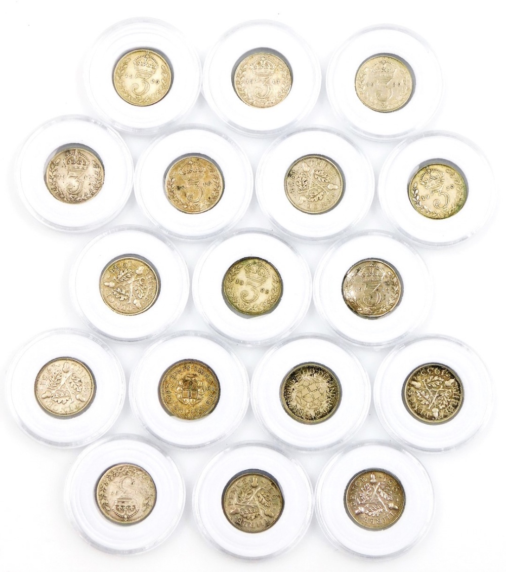 Silver and other threepence coins, to include 1912 (2), 1916, 1917, 1920, 1922, 1905, 1907, 1937, 19