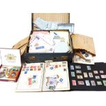 Philately. European commemorative and definitives stamps, used, chiefly on envelopes, and one album.