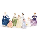 Eight Royal Doulton porcelain figures, comprising Margaret HN2397, Wendy HN2109, Libra HN5343, Cathe