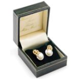 A pair of 9ct gold bicolour earrings, of woven design with cultured pearls in illusion white gold se