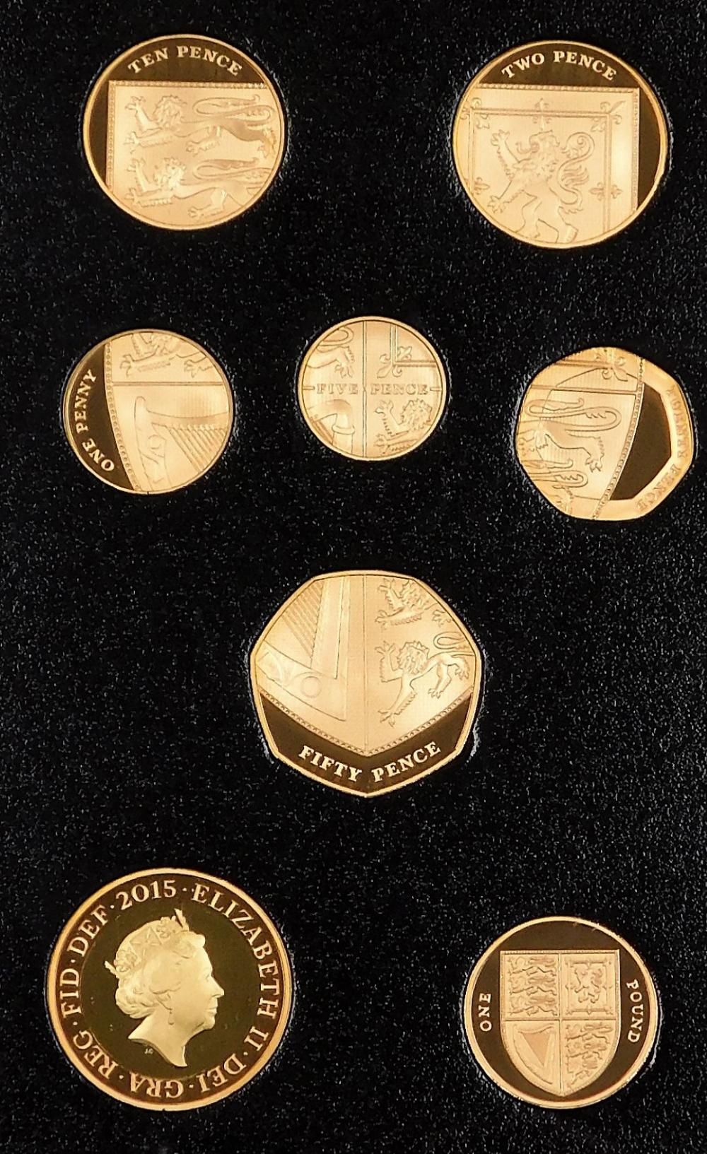 An Elizabeth II 2015 gold proof coin set, number 150, to commemorate the fifth circulating coinage p - Image 2 of 3