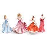 Four Coalport Ladies of Fashion porcelain figures, comprising Flora, Marion, Lady In Red, and Helena