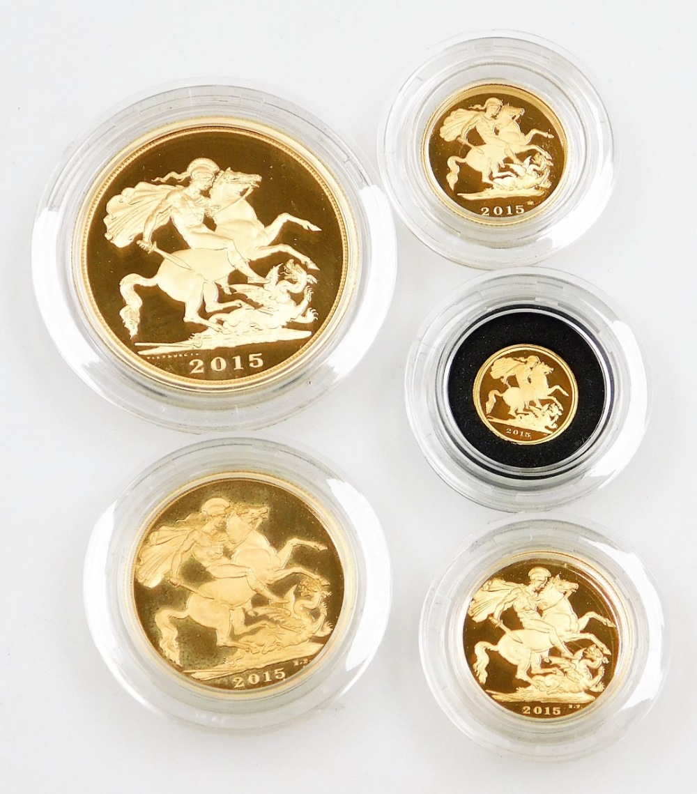 Two Elizabeth II 2015 gold sovereign five coin sets, to commemorate the fourth and fifth portrait co - Image 2 of 5