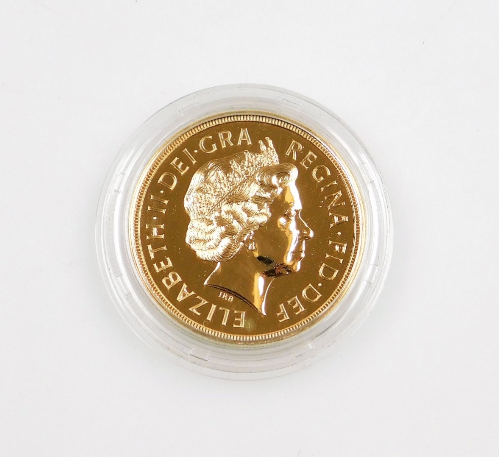 An Elizabeth II 2014 five sovereign gold coin, numbered 114, 39.94g, in fitted box with certificates - Image 3 of 3