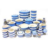 TG Green and other blue banded Cornish ware, including a bread bin, biscuits and other jars, some wi