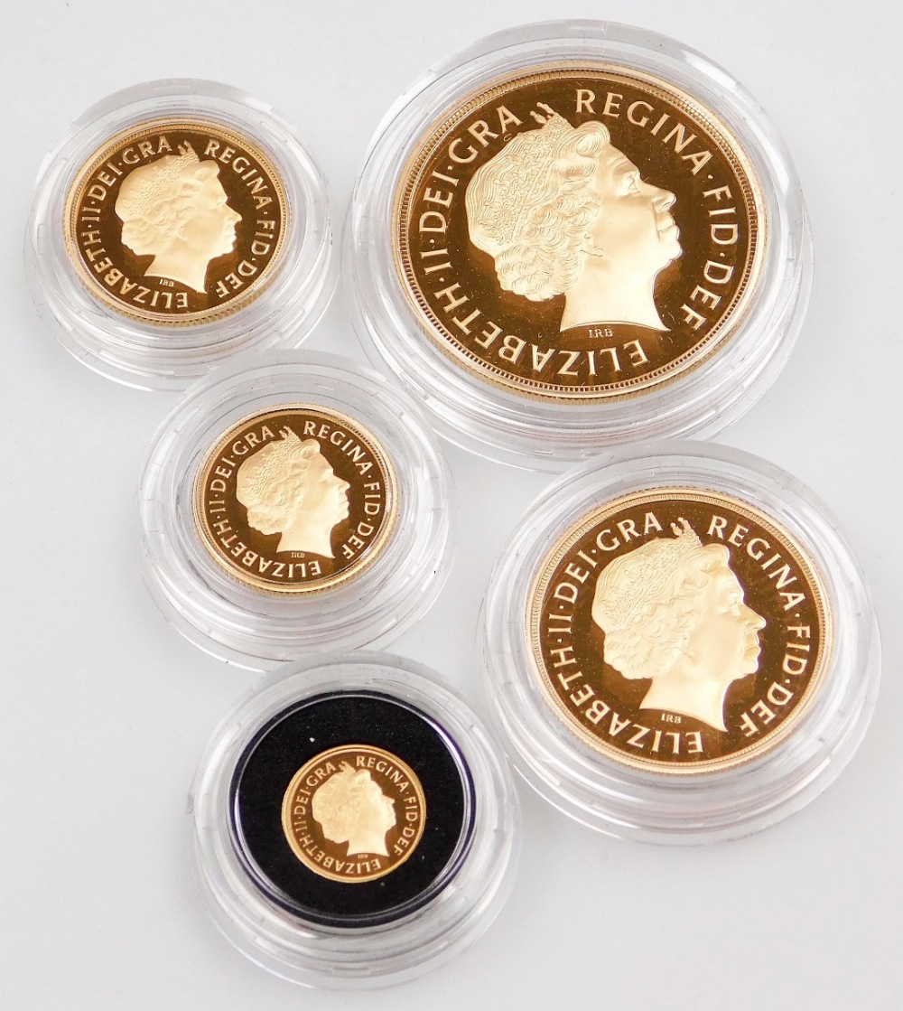 An Elizabeth II 2014 gold proof five coin sovereign set, number 130, comprising five sovereign coin, - Image 3 of 3