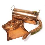 A Victorian copper and brass foot warmer, with oval plaque for Brown of Birmingham, together with an