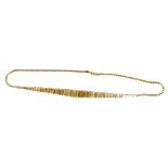 A 9ct gold tricolour fan design necklace, each with flat links, 42cm long, 6.1g all in.