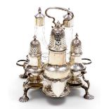 A George II and later silver composite cruet, comprising three silver sifters, the largest London 17