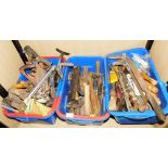 Various hand tools, to include hammers, metal files, hat and coat hook, wooden block planes, etc. (a