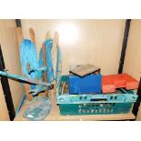 Various tools, a bench drill stand, nail and screw organiser, screwdriver, sixteen piece tool set, e