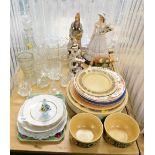 Decorative china and glassware, to include decanter, 28cm high, various drinking glasses, figure of