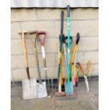 A quantity of garden tools, to include a fork, spade, rake, a master wheel wrench, etc. (a quantity)