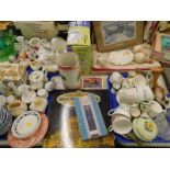 Various decorative china and effects, egg cups, glassware, small hunting horn, print, cased cutlery