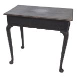 An 18thC oak side table, the rectangular top with rounded corners and moulded edge, above a frieze