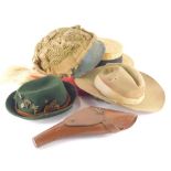 Ladies hats to include Franz Scherzer in green velvet with badges, straw boater and various other