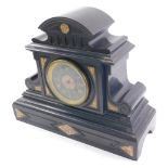 A late 19thC slate and marble mantel clock, in a shaped architectural case, with 12cm diameter,