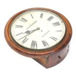 A J Fraser, Preston. A 19thC mahogany cased wall clock, with 35cm diameter Roman numeric dial, in
