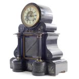 A Victorian black marble mantel clock, the elaborate case with a 13cm diameter Roman Numeric dial