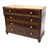 A 19thC continental walnut secretaire chest, with a fitted frieze drawer inlaid with a chequered