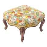 A Victorian stool, overstuffed in later material on cabriole legs with serpentine body, 25cm high,