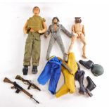 Figures including Ken in army outfit, Action Man accessories including boots, weapons, etc. (1