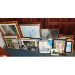 A large group of pictures and prints, tiger scenes, engraved copper panel, map, etc. (a quantity)