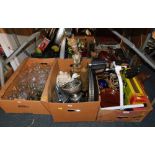 Ceramics and effects, glass ware, silver plated wares, stainless steel, etc. (3 boxes)