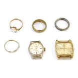 A group of jewellery, comprising Limit & Royce wristwatch head, two rolled gold dress rings, a silve
