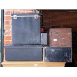 Three wooden boxes, together with another case, containing jewellery trays. (4)