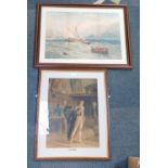 Two large framed prints, to include a shipping scene after Pears, and Disinherited.