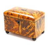 A Regency blonde tortoiseshell tea caddy, of domed twin division form, with a cartouche engraved M S
