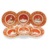 Six mid 19thC Sevres Etruscan red ground hard paste porcelain dessert plates,