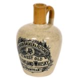 A Johnson Basker and Fletcher, Grantham stoneware whisky flagon, 19cm high.