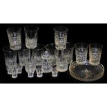 Eight tall cut glass tumblers, 10.5cm high, and six cut glass liqueur tots, 5cm high, a late Victori