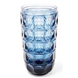 A mid 20thC Wilhelm Wagenfeld blue glass vase, model number 84.01, designed for the Vereinigte Lausi