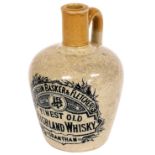 A Johnson Basker and Fletcher, Grantham stoneware whisky flagon, 19cm high.