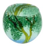 A Siddy Langley art glass bowl, decorated with trees, signed to underside and dated 2001, 12cm high.