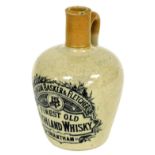 A Johnson Basker and Fletcher, Grantham stoneware whisky flagon, 19cm high. (AF)