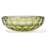A mid 20thC Wilhelm Wagenfeld green glass bowl, model number WV 243.01, designed for the Vereinigte